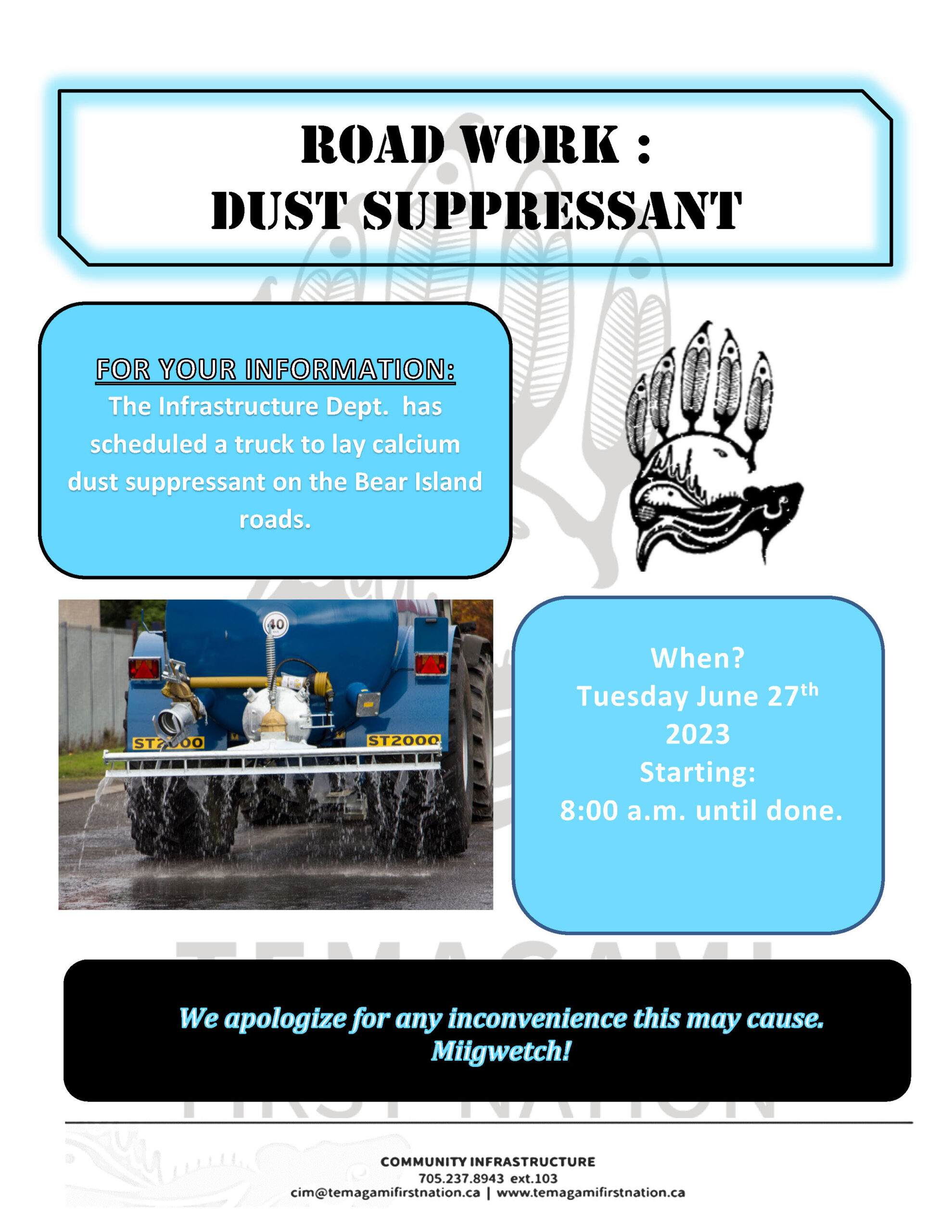 Notice – Road Work Dust Suppressant