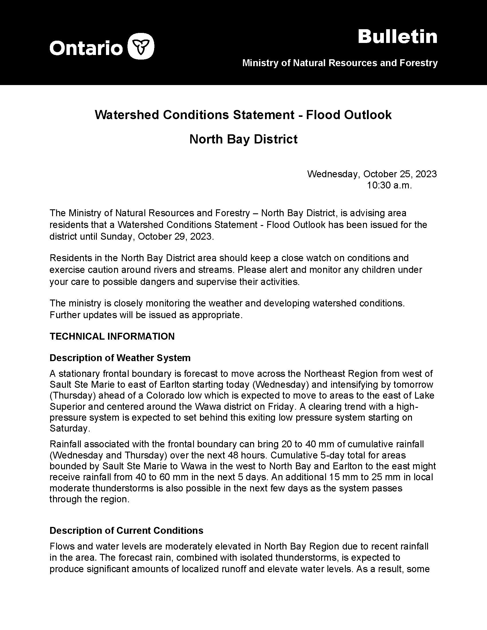Watershed Conditions Statement – Flood Outlook
